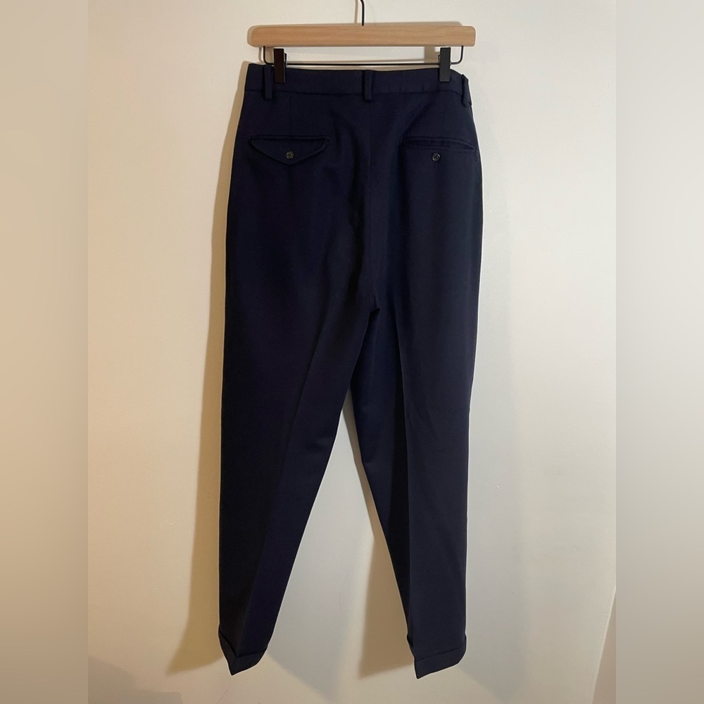 Vintage Polo Ralph Lauren Pleated Cuffed Wool Navy Blue Dress Pants Size 32 USA - Picture 3 of 8